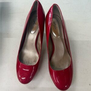 Vibrant Red Heels with Rounded Toe